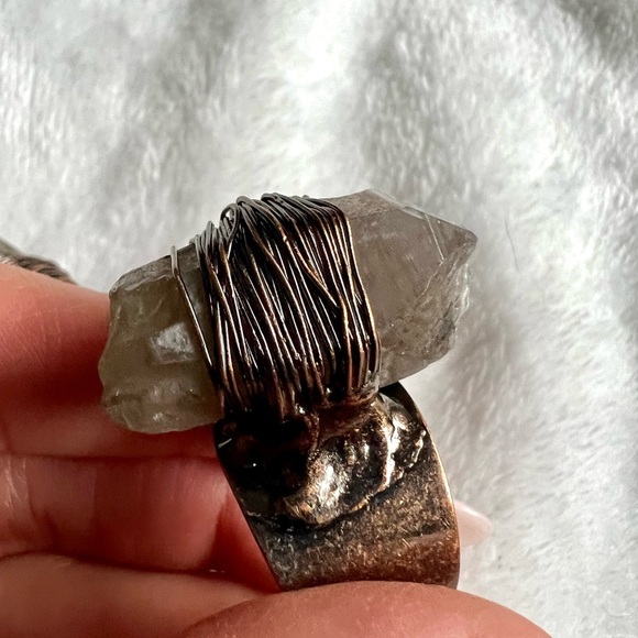 Smoky Quartz Bullet Adjustable Electroplated Ring - Picture 8 of 13